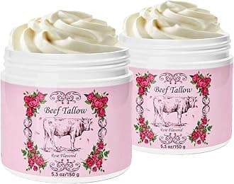 Outccogo Whipped Beef Tallow for Skin, Beef Tallow for Face, Rose Face Moisturizer, 5.3 OZ Extra Size Rose Scent Whipped Natural Tallow Blam Grass Fed Tallow Cream Moisturizer Body Lotion,2 Pack