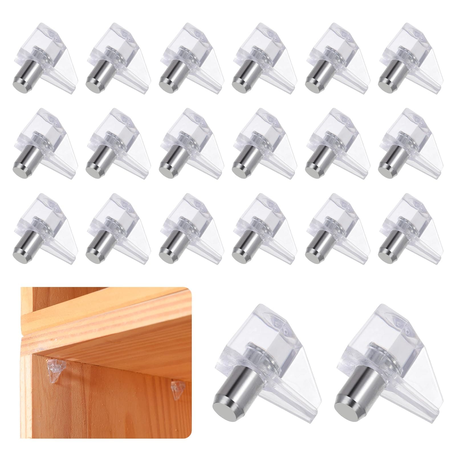 20 Pcs 5 Millimeters Clear Shelf Support Pegs Clear Plastic Replacement Peg Cabinet Shelf Supports Pins for Kitchen Furniture Book Shelves Punching Clapboard Holder Locking Pins