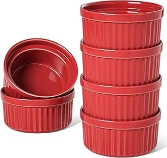 LE TAUCI 8 Oz Ramekins, Souffle Dishes, Ramekin Set for Creme Brulee, Set of 6, Oven Safe, True Red