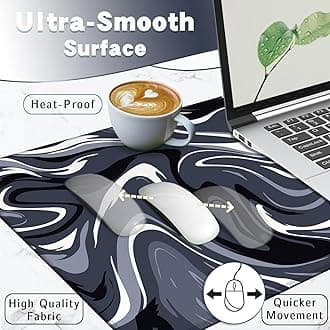 UJoowalk Abstract Fluid Marbled Gaming Mousepad, Big Desk Mat, Mousepad, Computer Mat for Desk, XL Mouse pad, Large Mouse Pad for Desk, 31.5 x 11.8 in Office Supplies Accessories - Black White