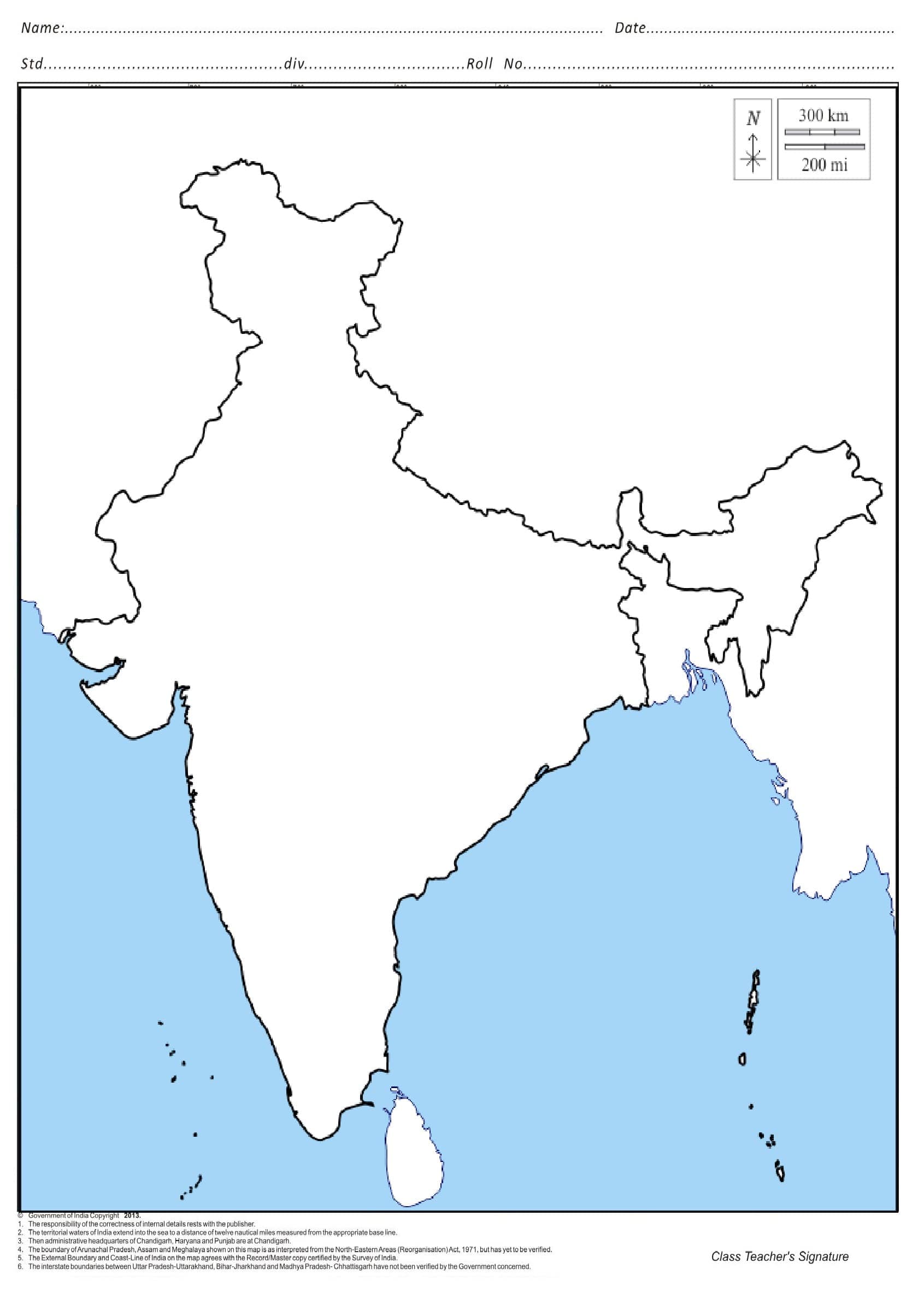 India Outline map (100 Nos)| A4 Size Multipurpose map For School/College Assignments/Projects/ Practical (India map)