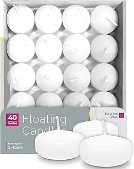 Hyoola Premium White Floating Candles 1.75 Inch - 3 Hour - 40 Pack - European Made