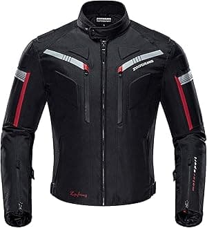 Mens Motorcycle Jacket, Water-Resistant Windproof Motorbike Riding Jackets with Armoured Shoulder & Elbow Protectors for Summer Winter