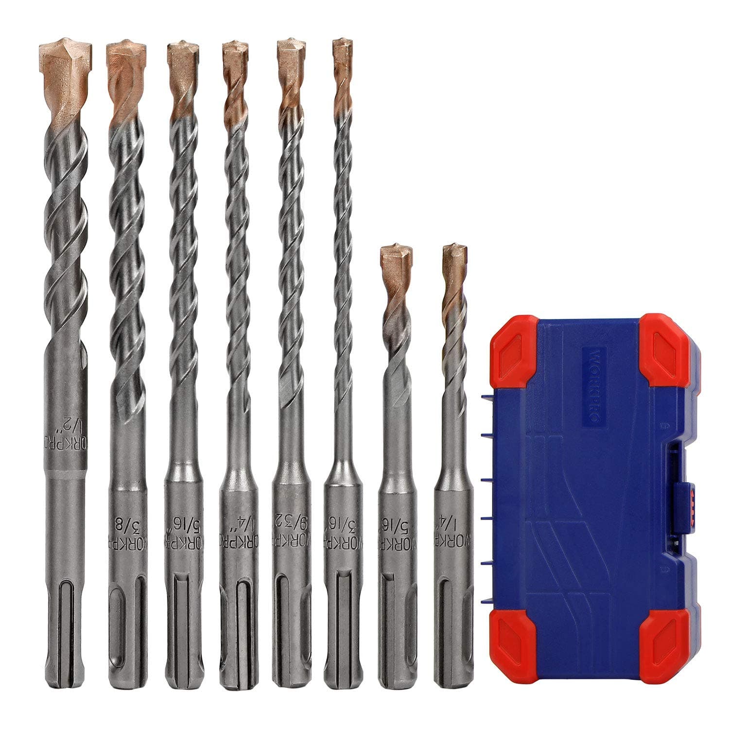 8-Piece SDS-Plus Drill Bit Set, Carbide Tip, SDS+ Rotary Hammer Drill Bit Set with Storage Case for Brick, Cement, Stone & Concrete