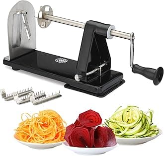 Impeccable Culinary Objects (ICO) 4-Blade Spiralizer Vegetable Slicer, Stronger than all Plastic Spiralizers with 3 Interchangeable Blades and 1 Built-In
