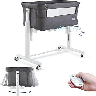 Rocking Bassinet for Baby, Automatic Electric Bedside Bassinet, 5 Heights Adjustable Baby Bedside Sleeper for Infant 0-6 Months, Auto Rocking Crib on Wheels, Dark Grey