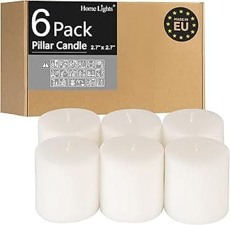 Pillar Candles - 2.7x3 inch | 30 Hours Burning, 6 Count - White Unscented Smokeless European Pillar Candles - Perfect for Wedding, Parties, Spas, Home Gatherings and Dinner