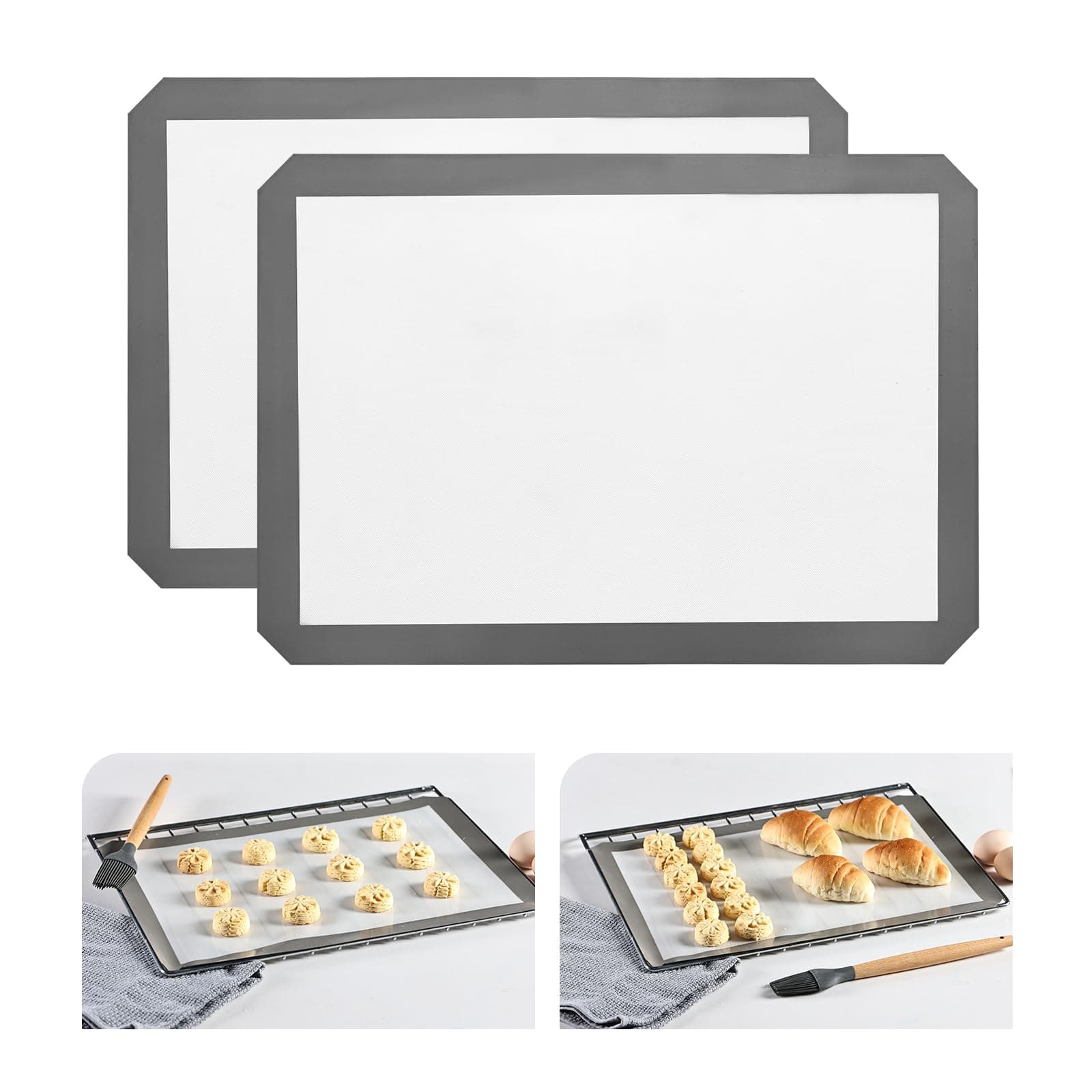 2-Pack Silicone Baking Mat, 16.5"x11.6" (42 x 29.5 cm) Reusable Silicone Baking Sheets for Oven, BPA Free Nonstick Bakeware Mats for Cookies, Macarons, Bread and Pastry