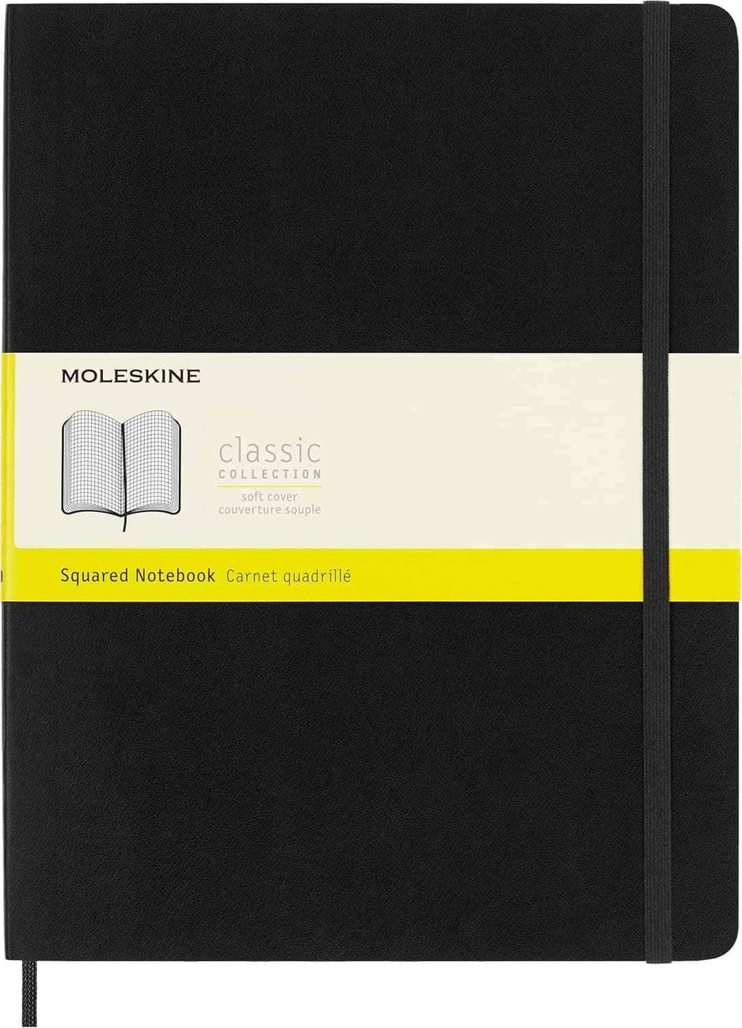 Classic Squared Paper Notebook - Soft Cover and Elastic Closure Journal - Color Black - Size Extra Large 19 x 25 A4 - 192 Pages