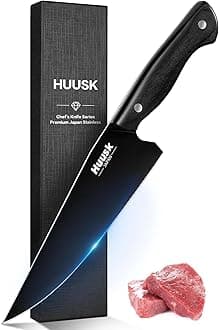 Japanese Chef Knife for Kitchen - 8in Stainless Kitchen Knife with Black Titanium Coating, All Purpose Cooking Knives for Vegetable & Meat Cutting, Ultra Sharp Gyuto Knives, Men's Christmas Gift
