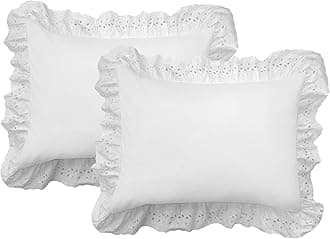 FRESH IDEAS Ruffled Bed Pillow Shams with Embroidered Eyelet Detail, Standard, White, 2-Pack