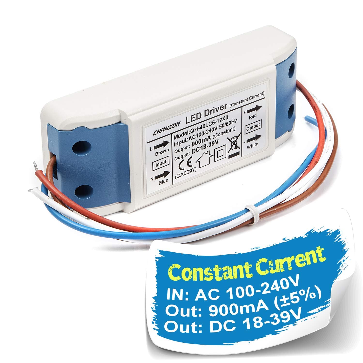 Chanzon LED Driver 900mA (Constant Current Output) 18V-39V (Input 100-240V AC-DC) (6-12)x3 18W 21W 24W 27W 30W 36W Power Supply 900 mA Lighting Transformer for High Power 30 W COB Chips (Plastic Case)