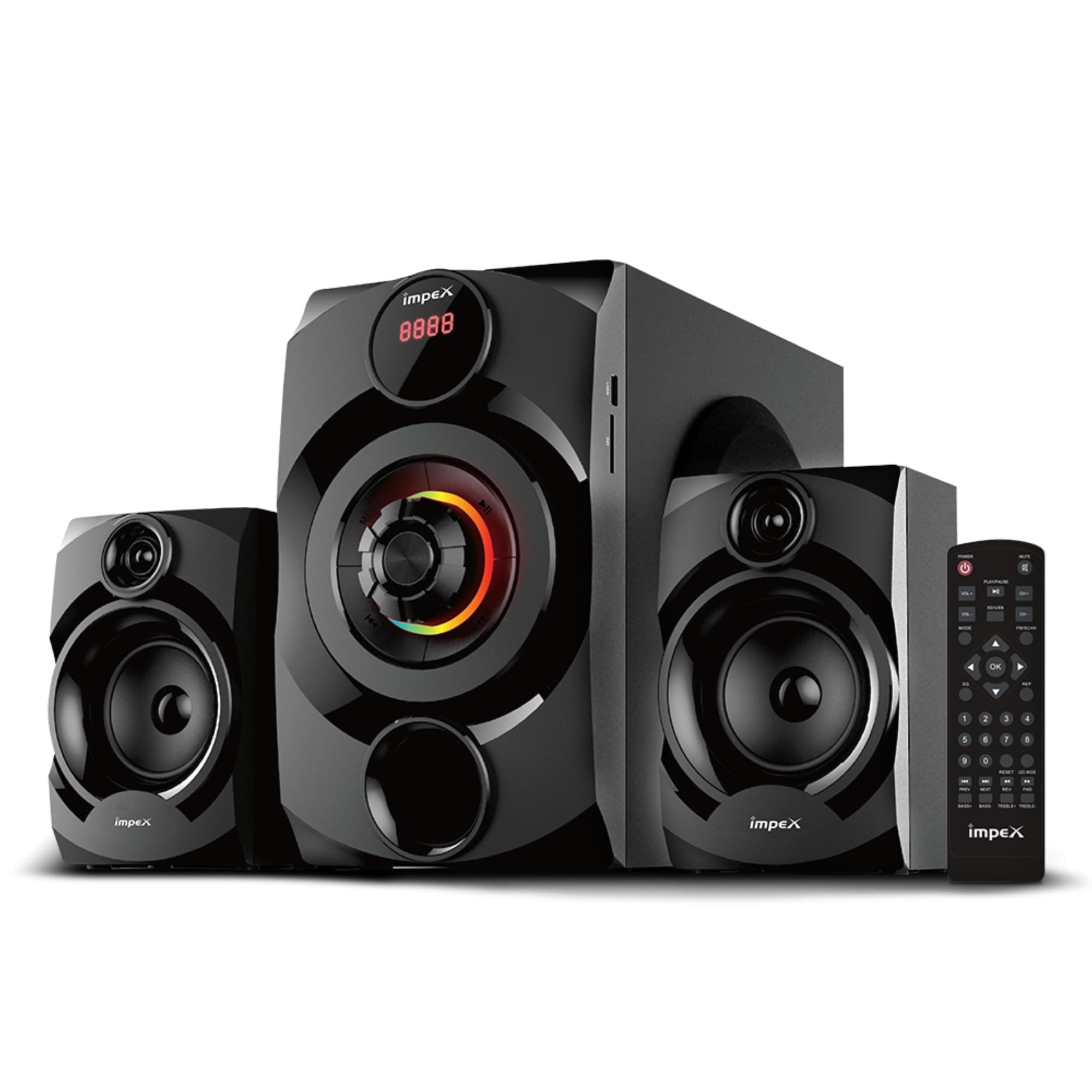Impex 2.1 Channel Multimedia Speaker System MUSIK R HT 2103 | 40W RMS Power | 4" Subwoofer & 10W Satellite Speakers | Bluetooth, USB, AUX IN | LED Display & Remote Control | FM/MP3/SD
