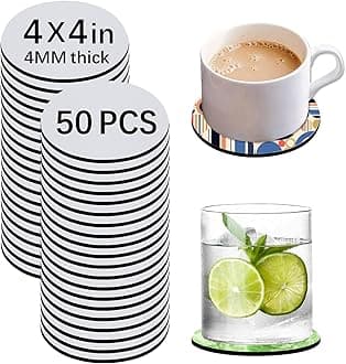 50 PCS Sublimation Blank Cup Coasters Bulk, 4x4 Inch Round Blank Cup Mat Rubber for Sublimation Transfer Heat Press Printing DIY Crafts