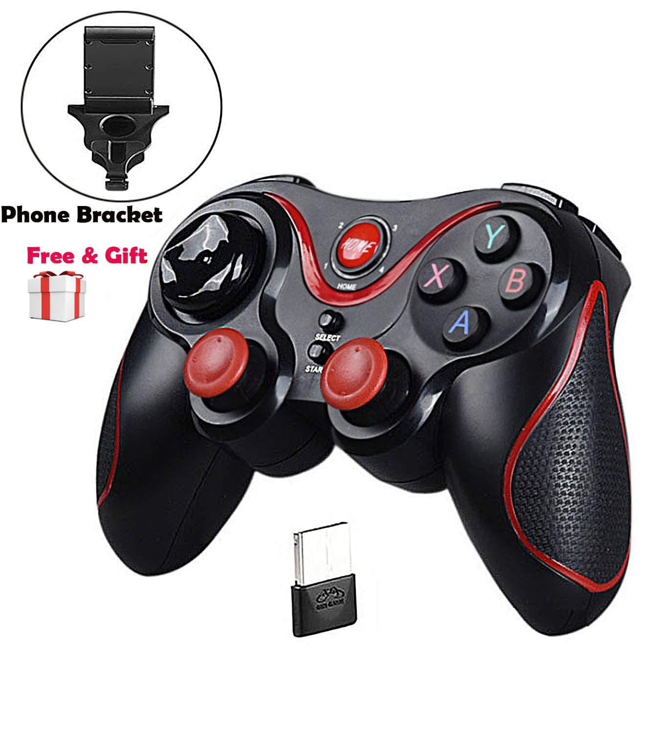 PS3 Controller, Wireless Game Controller for PS3 PC Smartphone, Bluetooth Gamepad Joystick with Phone Bracket, Windows
