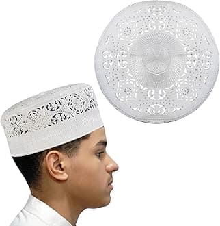 Muslim Namaz Cap (Topi) For Men's For Islamic Prayer (Namaz) In Off-white Color With Little Stars With Shiny Look