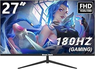 Great voell 27-Inch Gaming Monitor, 180Hz, FHD (1920x1080P), HDR, 99% sRGB, FreeSync, Anti-Blue Light, VESA Mountable, HDMI 2.0 & DP 1.4, Tilt Adjustable, 16:9 PC Screen