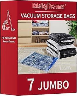 MEIQIHOME Vacuum Storage Bags, Space Saver Sealer Bags,Vacuum seal bags for clothing, Pillows, Comforters, Blankets, Bedding,7 Jumbo