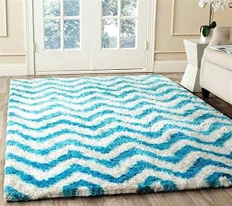 Carpetify Modern Geometric 3D Textured Thick And Soft Shaggy Fur Rectangular Rug & Carpet Kaalin (5X8 Feet - Medium Size, Colour - Turquoise White)