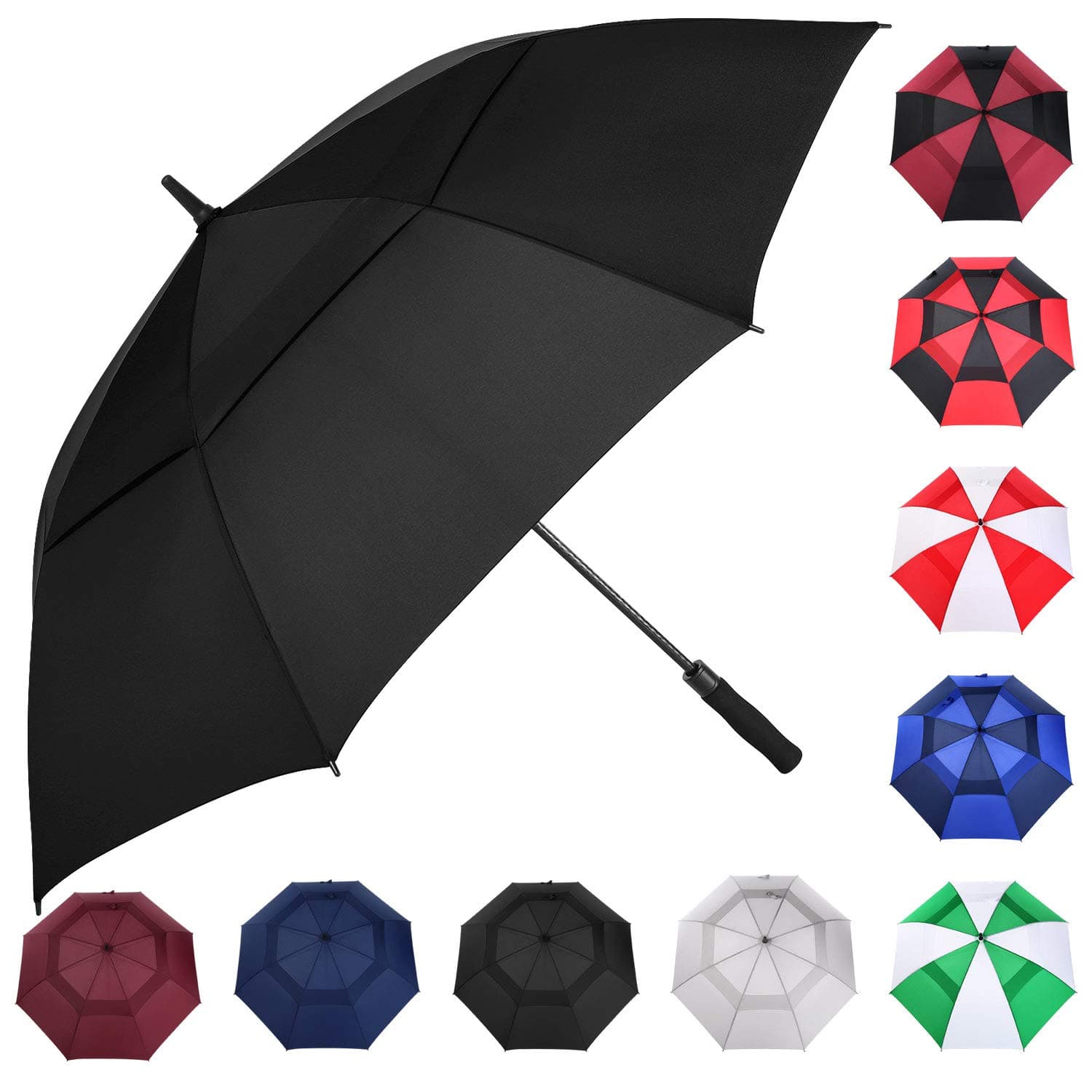 Extra Large Golf Umbrella, 54/62/68/72 Inch Automatic Open, Oversize Double Canopy Vented Windproof Waterproof Sports Umbrellas for Rain