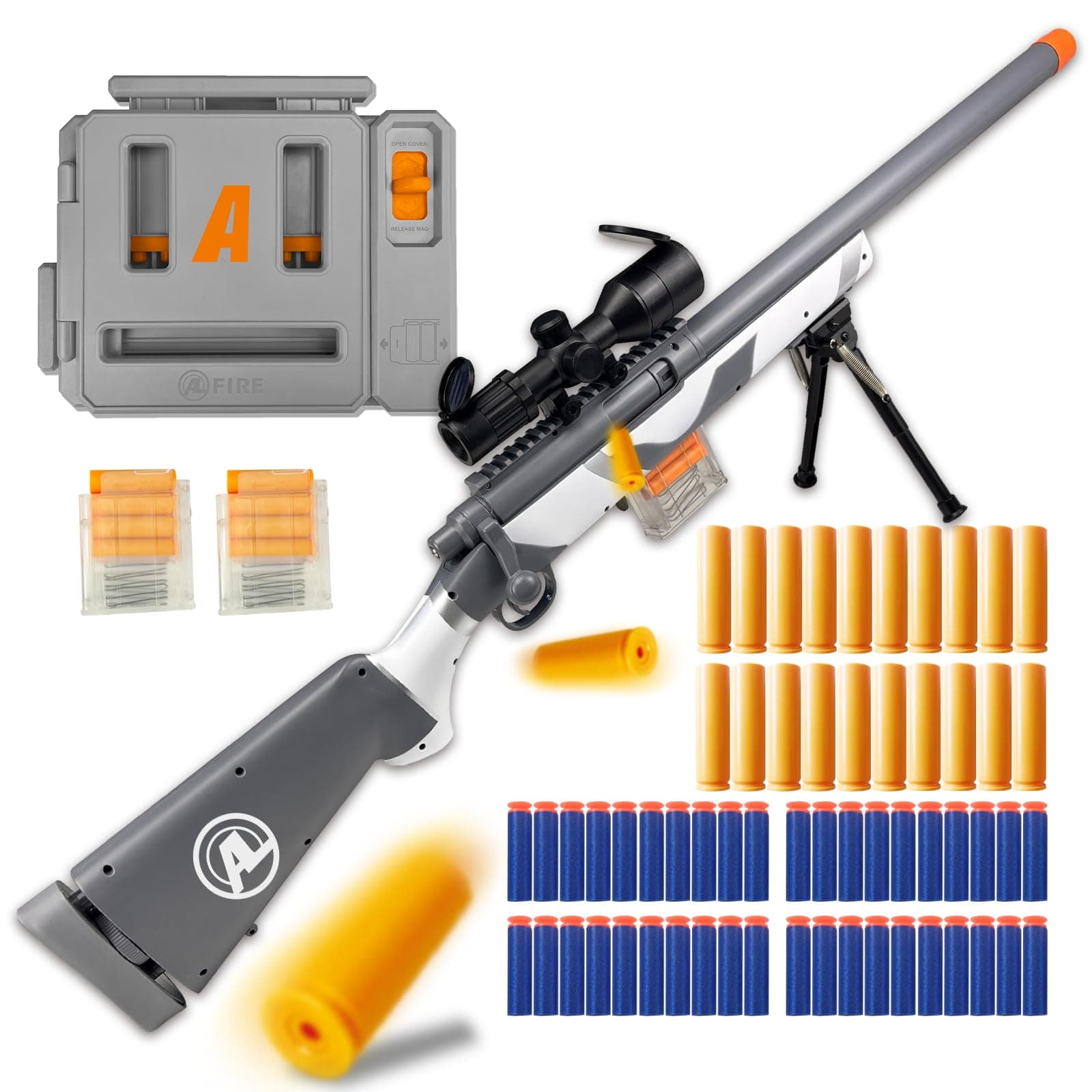 M24 Soft Bullet Blaster – Empty Shell Ejecting Design, Upgraded Scope, Fast Dart Loader, 40 Soft Foam Darts, 20 Shells, 2 Magazines – for Ages 14+ and Adult Players
