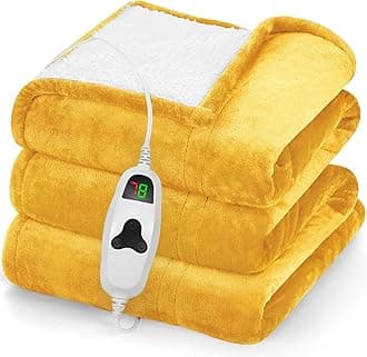greenoak Heated Blanket Electric Throw 50"X60", Heating Blankets with 10 Heat Levels 8 Hours Auto-Off, Soft Flannel Sherpa Fluffy House Warming Gifts for Grandma Seniors Mom,Ginger Yellow