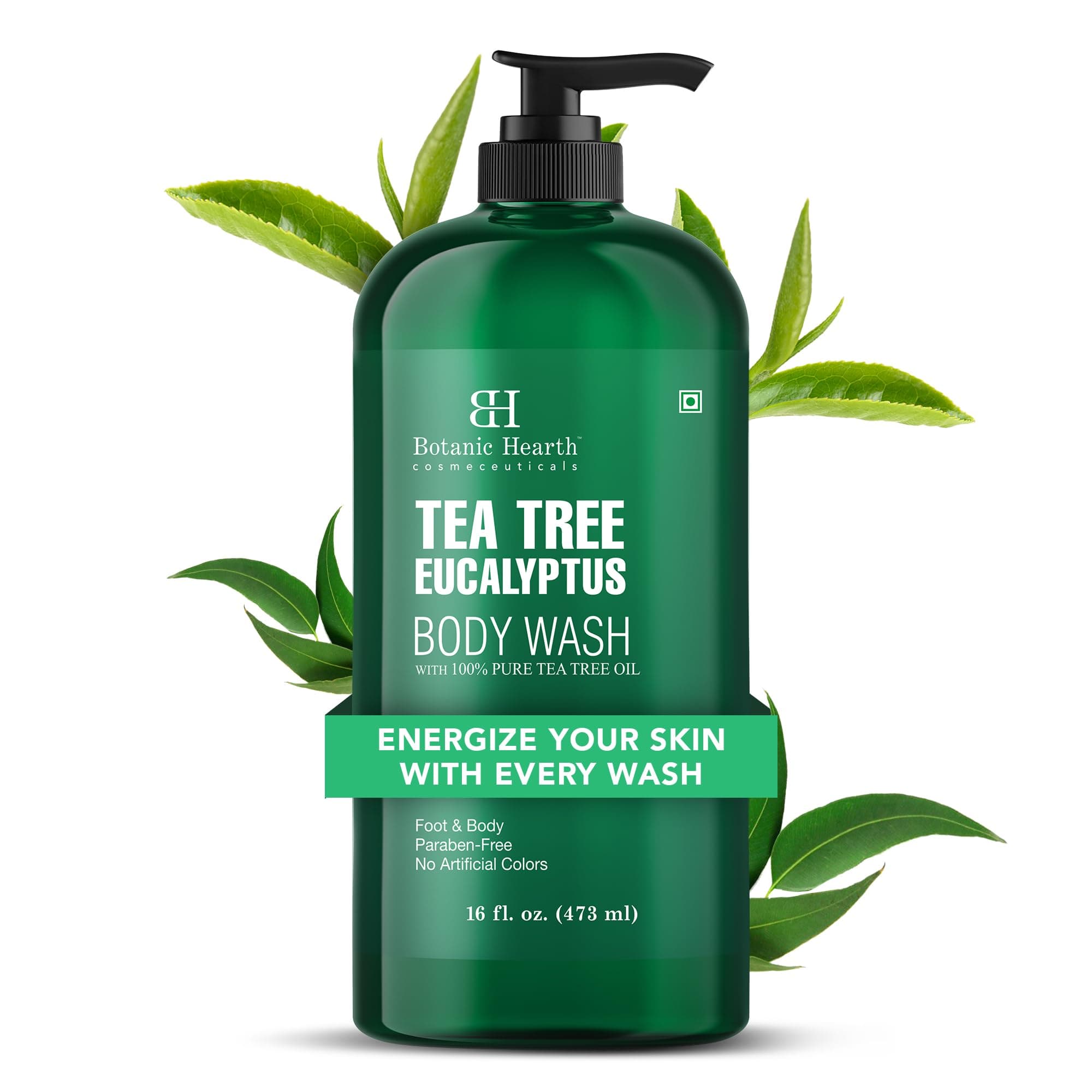 Botanic Hearth Eucalyptus & Tea Tree Body Wash – Refreshing & Invigorating Shower Gel for Men & Women, Helps Soothe Skin, Sulfate & Paraben Free – 16 fl oz
