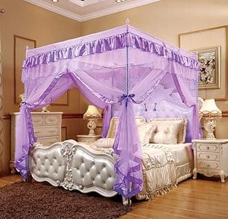 Mengersi Bed Canopy for Girls,Canopy Bed Curtains Cozy Drapes Bed Netting Girls Room Decor(Twin Extra Long,Purple)