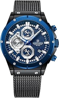 NAVIFORCE Fashion Stainless Steel Mesh Band Chronograph Quartz Watch for Men Auto Date Sport Waterproof Analog Wrist Watches (Black)
