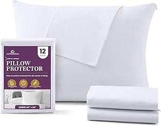 CirclesHome Pillow Protectors 12 Pack Queen Zippered - 100% Cotton Breathable Pillowcases - Protects Pillows from Dirt, Dust and Debris (Queen- Set of 12 - 20x30)