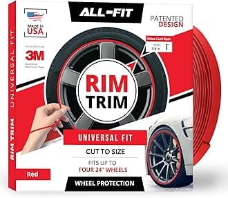 All-Fit Automotive Rim Trim – Durable DIY Car Exterior Accessories for Curb Rash Protection – Fits Up to Four 24” Wheels – Flexible, Durable Wheel Rim Protector (3/8″ width/Red)