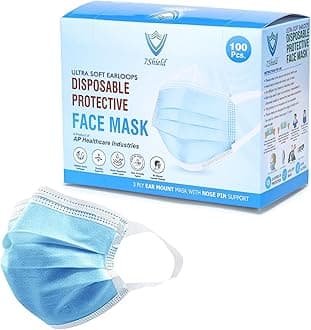 Disposable 3Ply Face Mask - Ultra Soft Fabric Wide Ear Loop, Comfortable, Inbuilt Plastic Coated Nose Pin, CE and ISO Certified, Convenient Box Pack