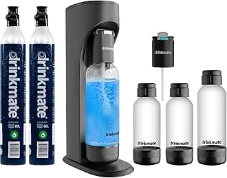 DrinkMateOmniFizz Sparkling Water and Soda Maker, Carbonates Any Drink, PARTY PACK - Includes two 60L CO2 Cylinders, three Carbonation Bottles, and two Fizz Infusers (Matte Black)