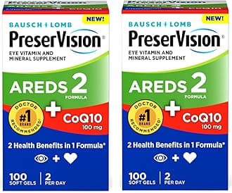 Eye Vitamin & Mineral Supplement AREDS 2 Formula + CoQ10, 2-in-1 Health Benefits, 100 Softgels (2 per Day) Pack of 2