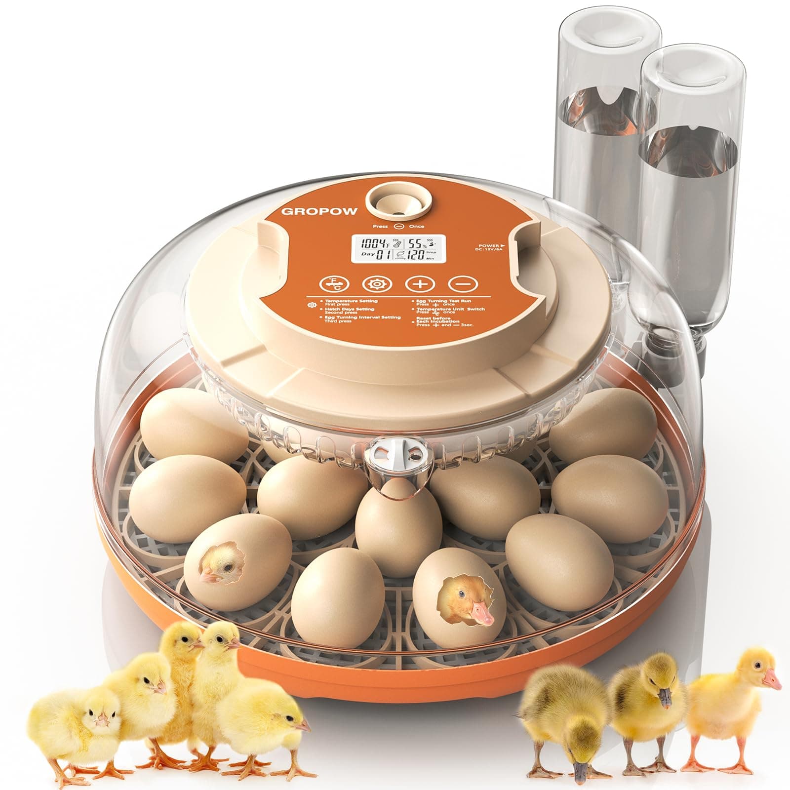 18 Egg Incubator, Automatic Turning with Temperature & Humidity Control, Egg Candler, 360 View with Air Vent, Auto Water Bottle Refill, Chicken Incubator for Hatching Eggs