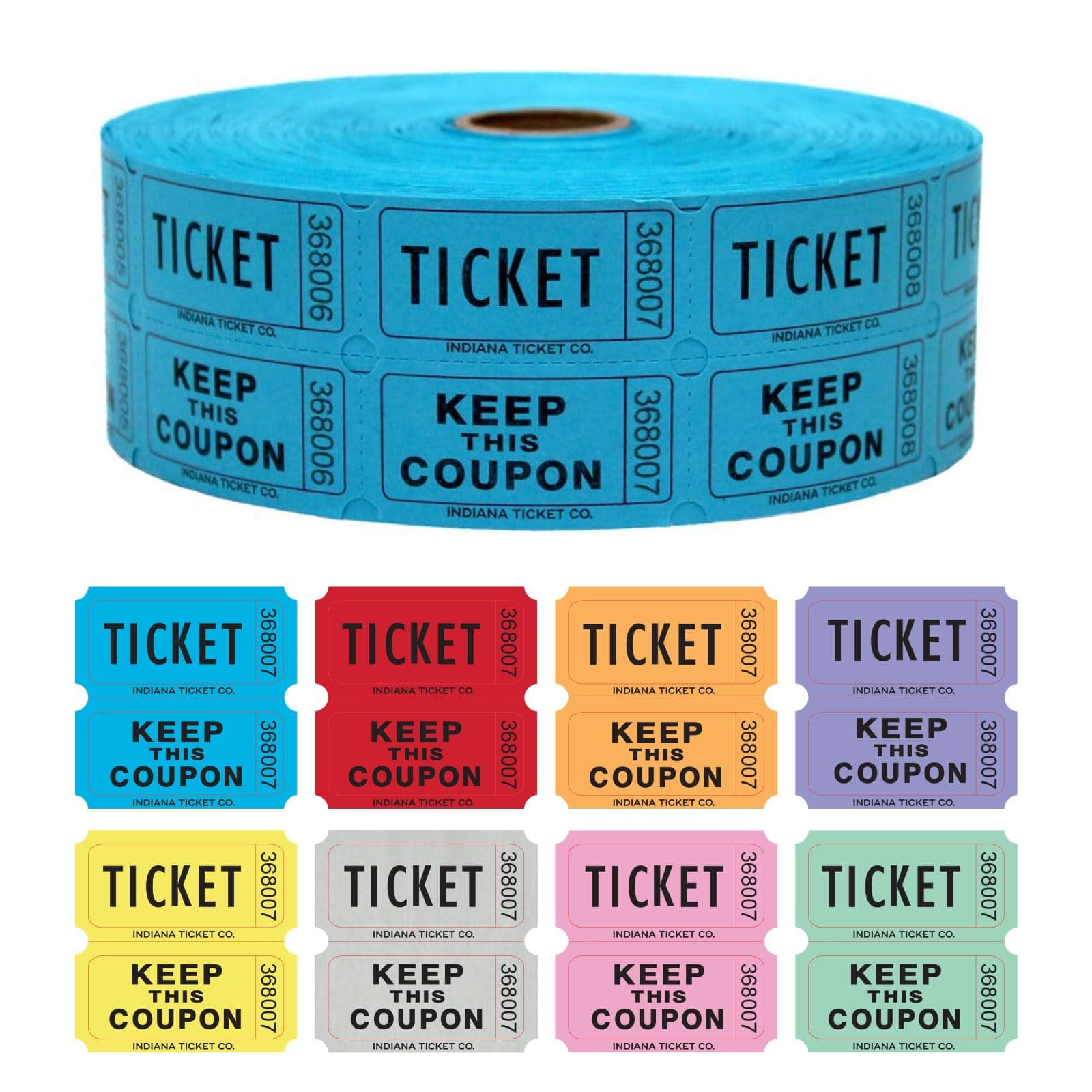 INDIANA TICKET CO. 2000 Count Double Blue Raffle Tickets Roll - Tickets for Fundraisers, Carnivals, Door Prizes, 50/50 Drawings, Food & Drink, Events, Classroom Rewards - 1 of 8 Colors - Made in USA
