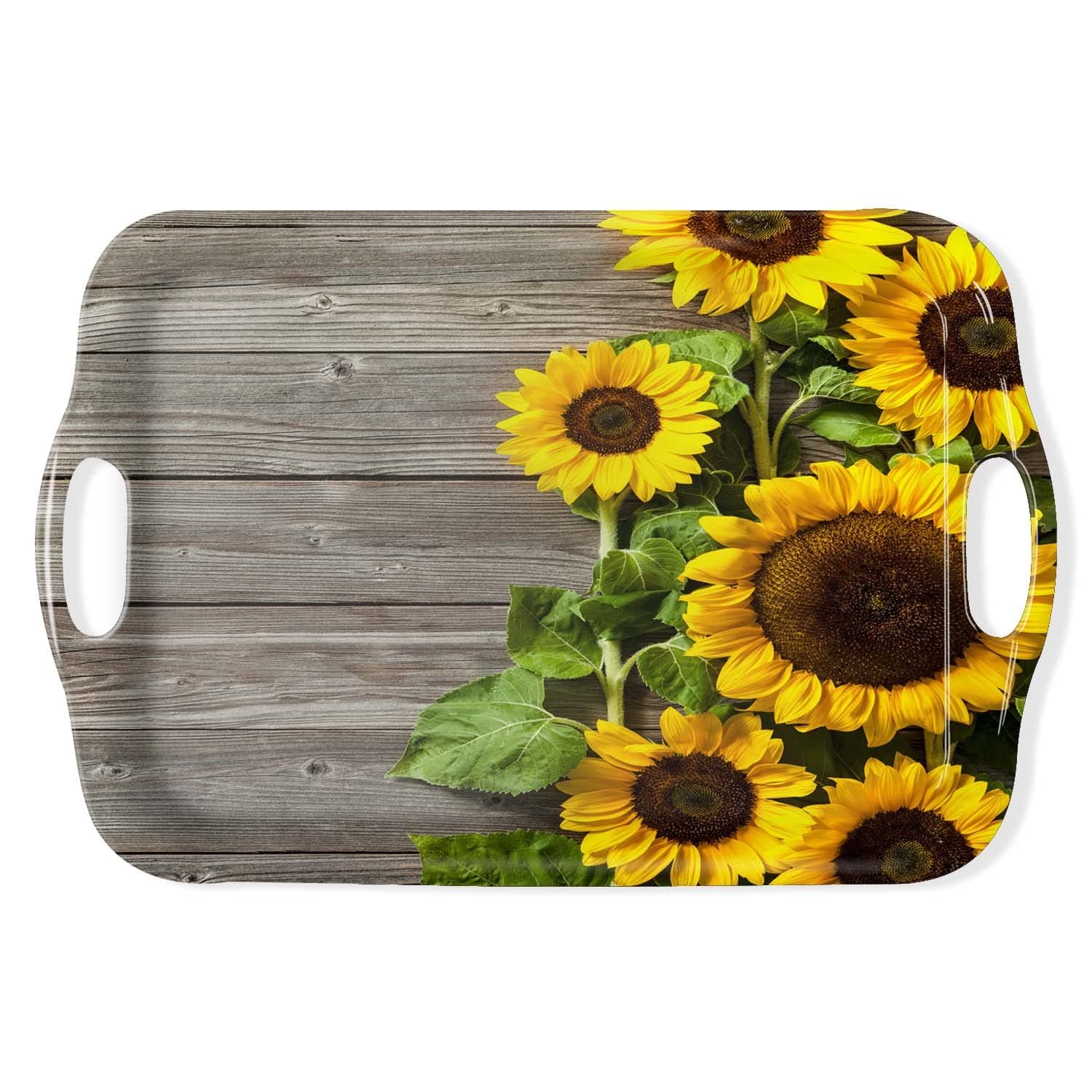 Serving Tray Decorative Tray with Handles Multi-Purpose Rectangular Serving Trays for Restaurant, Parties, Coffee Table, Kitchen - Sunflower Wood Grain Background