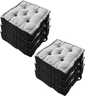 Kuber Industries (Pack of 6) Chair Pad | Seat Cushion with Botton & Handle | Comfortable Seating Pad | Relax Back Chair Pad | Cotton Chair Pad for Car, Office | Square Plain | Grey