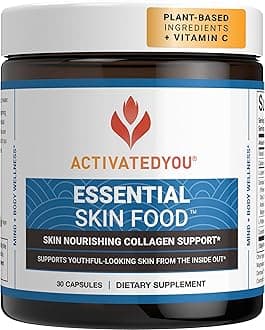 ACTIVATEDYOU Essential Skin Food, Advanced Skincare Collagen Elastin Support Supplement for Aging Skin, Helps Improve Appearance of Face Texture, Sagging w/Dermaval, Vitamin C, Lysine (30 Capsules)