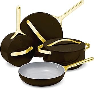 Caraway Nonstick Ceramic Cookware Set (12 Piece) Pots, Pans, Lids and Kitchen Storage - Non Toxic, PTFE & PFOA Free - Oven Safe & Compatible with All Stovetops (Gas, Electric & Induction) - Black