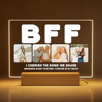 Greatminer Personalised Friend Gifts - BFF Plaque with Photo and Text - Customised Gifts - Acrylic Glass 5x7 with Optional LED Base