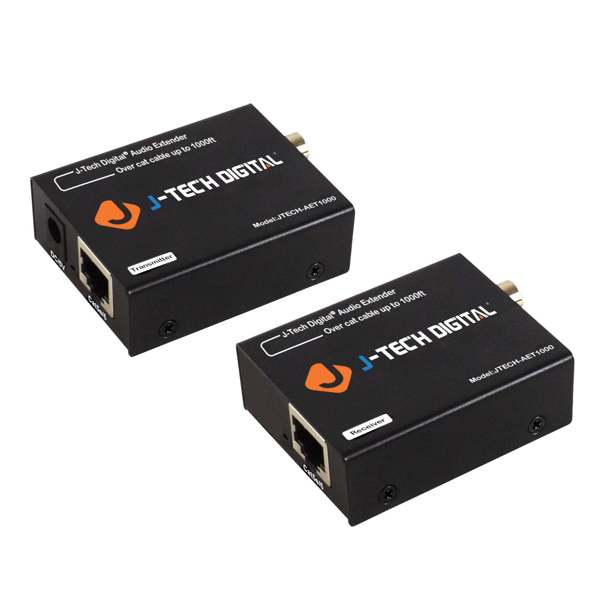 Digital Audio Extender Converter for Optical/Coaxial Audio Over Single Cat5e/6 Cable (PoC) up to 990’ (300m) for Dolby Digital, DTS 5.1, DTS-HD, PCM [JTECH-AET1000]