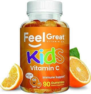 Kids Vitamin C Gummies Chewable for Immune Defense | Plant-Based, Gluten Free | Vegan | 250 mg per Serving | 90 Gummies | Vitamins for Kids by Feel Great Vitamin Co.