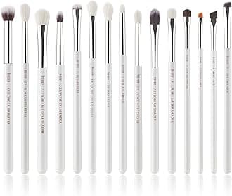 Jessup Small Eye Makeup Brush Set Professional 15pcs White/Silver Premium Natural-synthetic Eye Shadow Blending Concealer Eye & Brow Liner Brushes, T237