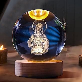 3D Holy Crystal Ball, Jesus Statue Praying Hands, Laser Engraved Cross with Praying in Hand Religious Gifts for Women, 3D Crystal Jesus Figurines Night Light Home Decor (3D-F)