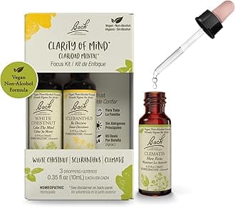 Bach Original Flower Remedies, Clarity Of Mind Kit, For Focus & Mindfulness (Non-Alcohol Formula), Natural Homeopathic Flower Essence, Vegan, 3 x 10mL Droppers