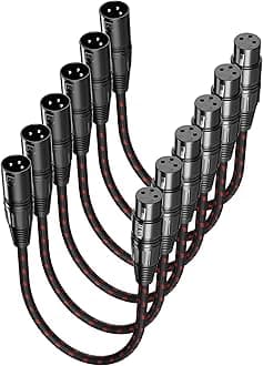 XLR Cable Short, Microphone Cable 1 ft 6 Pack, Mic Cord Braided Balanced 3 Pin Connector Male to Female XLR for Mixer, XLR Speaker Systems ect