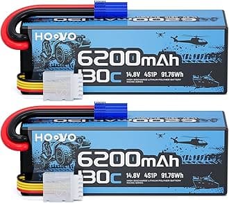 4S Lipo Battery, 14.8V 6200mAh 130C RC Car Battery Hard Case with EC5 Plug, Compatible with 1/8 and 1/10 Scale RC Vechile,Arrma Kraton 8S,RC Buggy Truggy Truck Crawler Monster Boat, 2 Pack