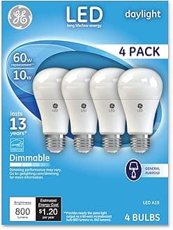 Lighting LED Standard Light Bulbs, 10 Watts (60 Watt Equivalent) Daylight, Medium Base, Dimmable (4 Pack)