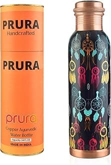 PRURA Copper Water Bottle With Beautiful Design 32 oz - Leak Proof Ayurvedic ...